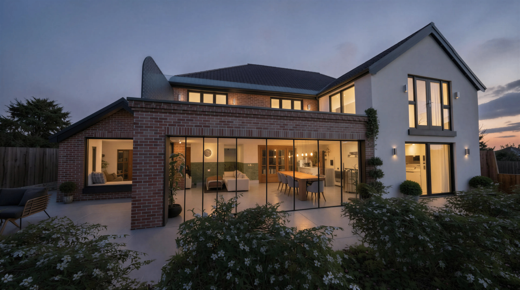 Rear extension at dusk CGI