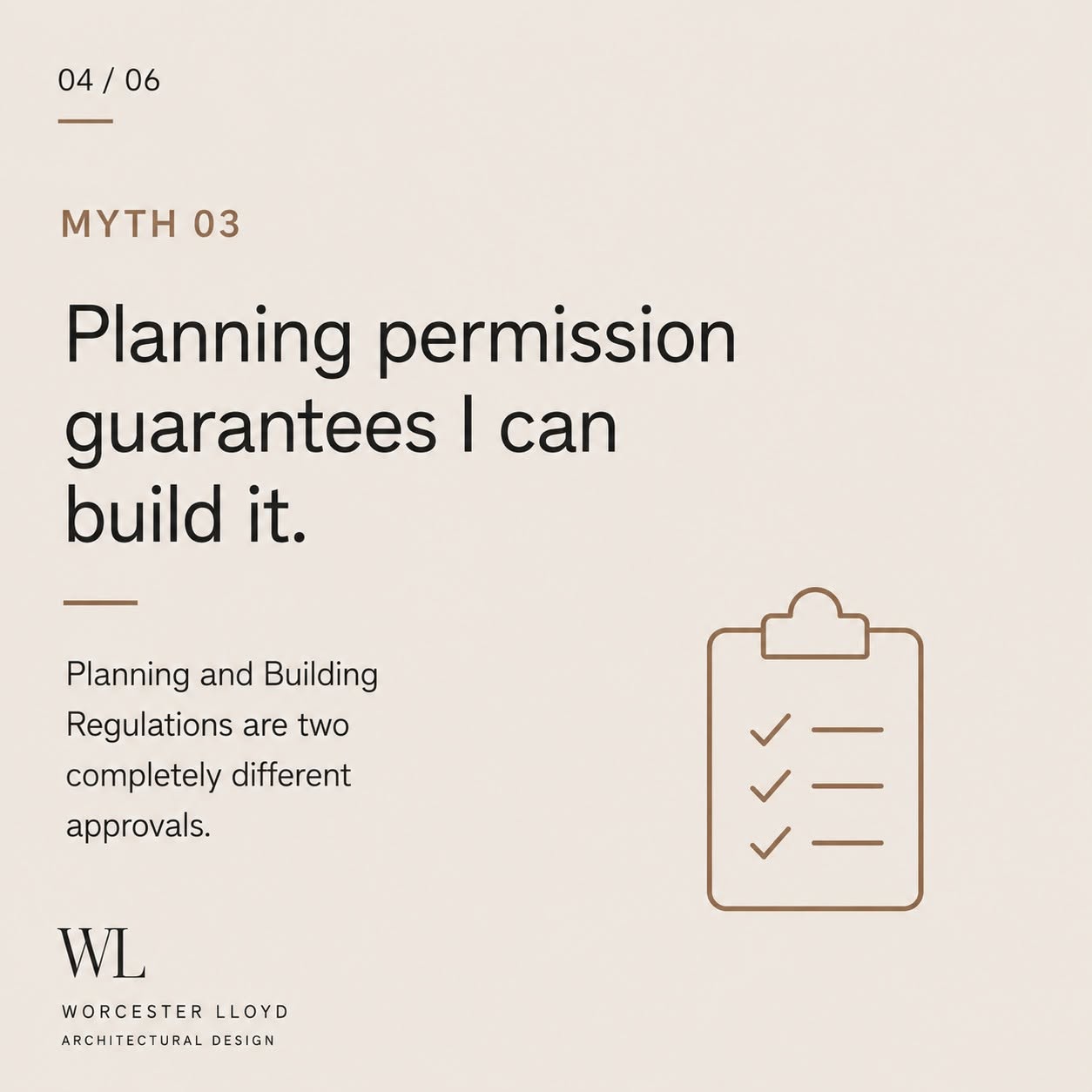Myth 03 — Planning permission guarantees I can build it. Planning and Building Regulations are two completely different approvals.