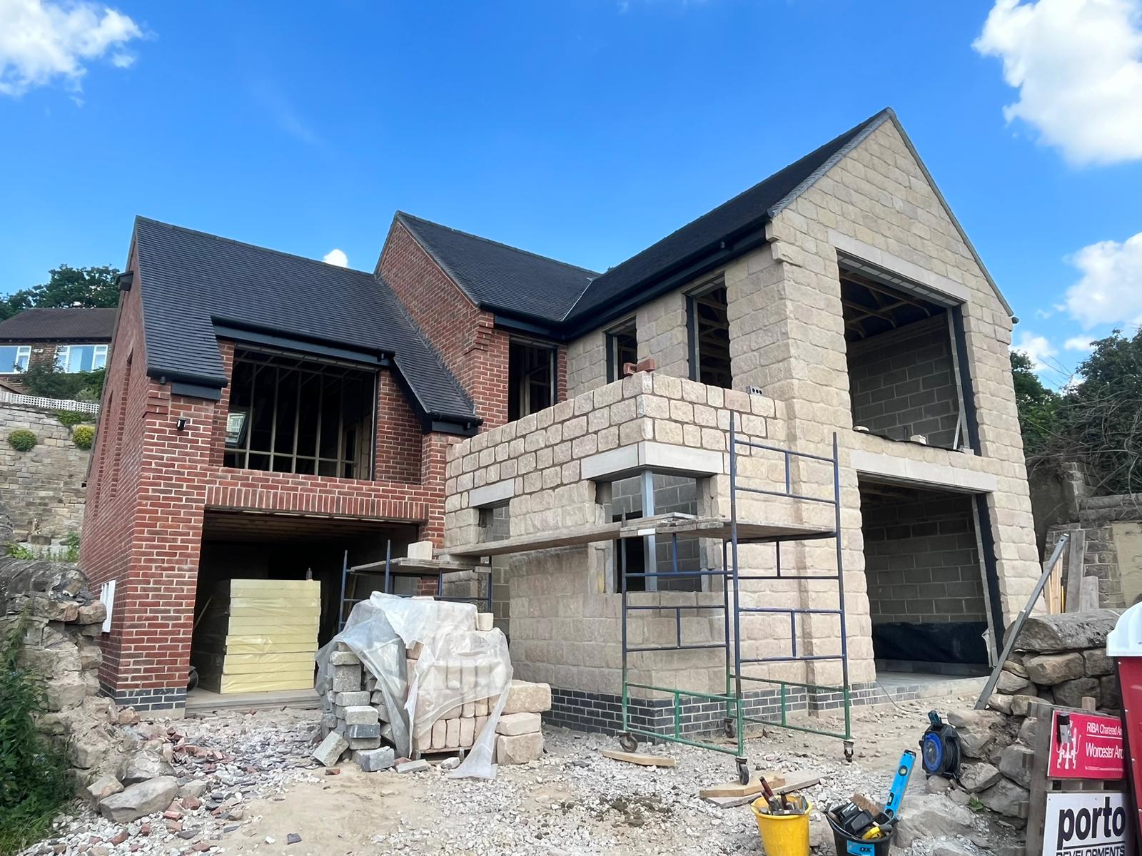 New build home under construction showing structural framing